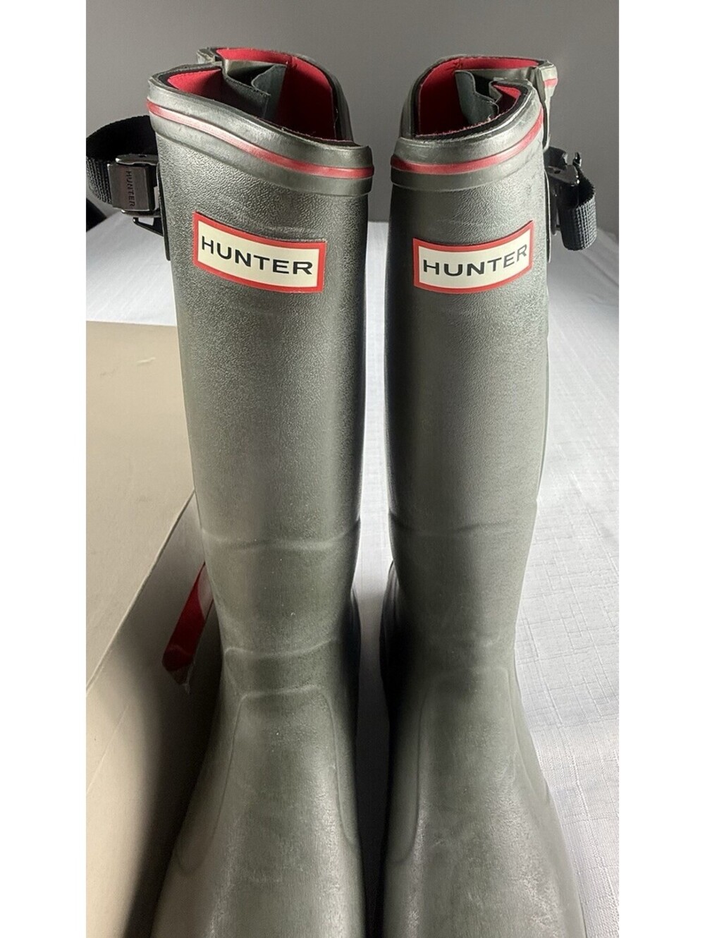 Hunter Balmoral Tall Adjustable Wellington Rain Boots Olive Green UK 7 US 8 NIB
